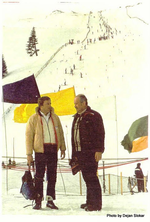 Vlatko Slokar i Dr. Miodrag Perovic na Olimpijskoj  Slalom stazi na Jahorini- predolimpijske probe 1983.g. Na takmicenjima ZOI,84.u smucarskom trcanju, nordijskoj kombinaciji i biatlonu, Dr. Perovic je bio starter.